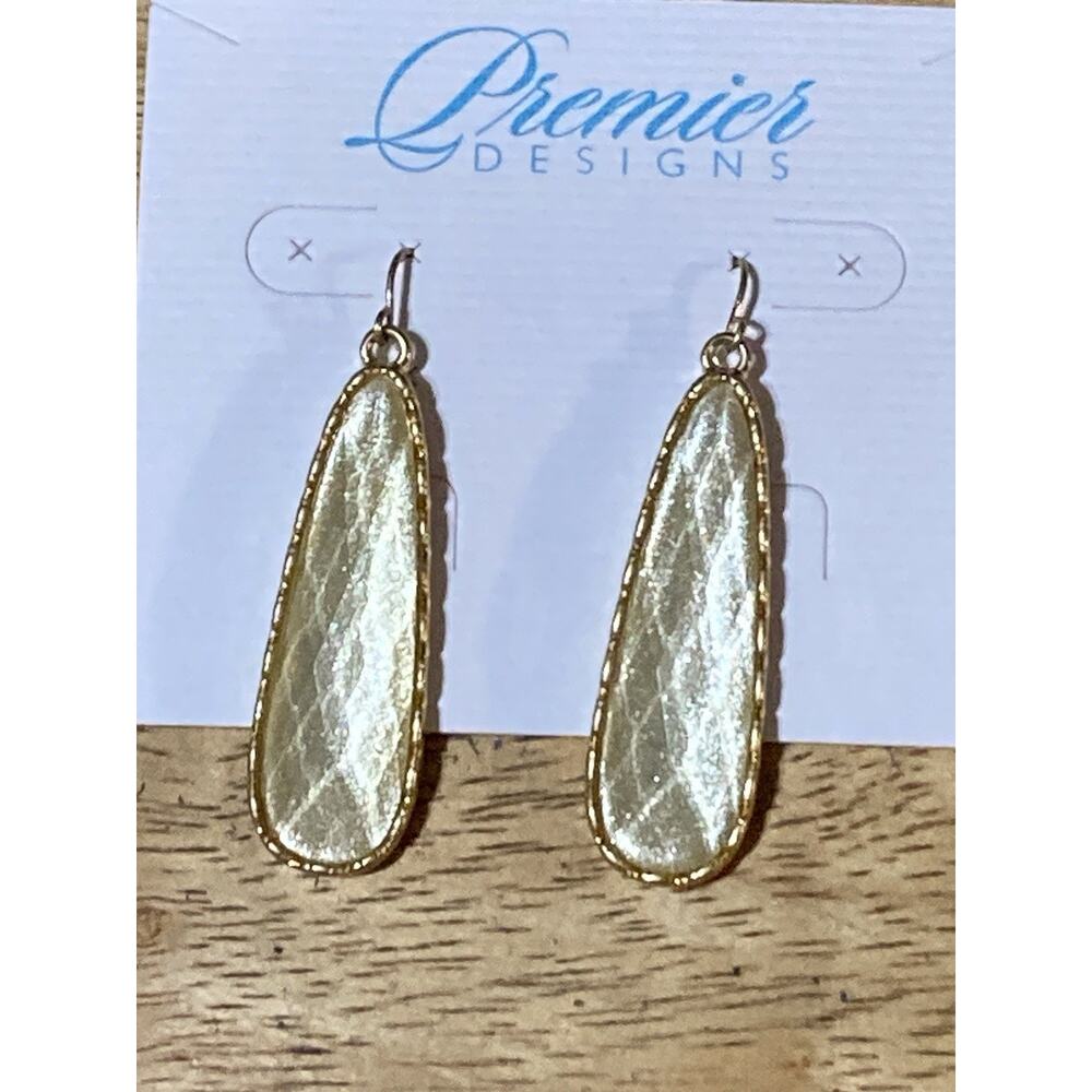 NWT Premier Designs “Flaunt” Abalone Fishhook‎ Silvertone Earrings w/Rhinestones